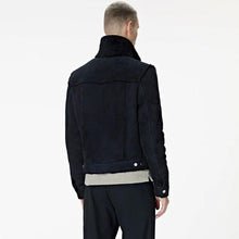 Load image into Gallery viewer, Men's Black Suede Leather Shearling Bomber Jacket