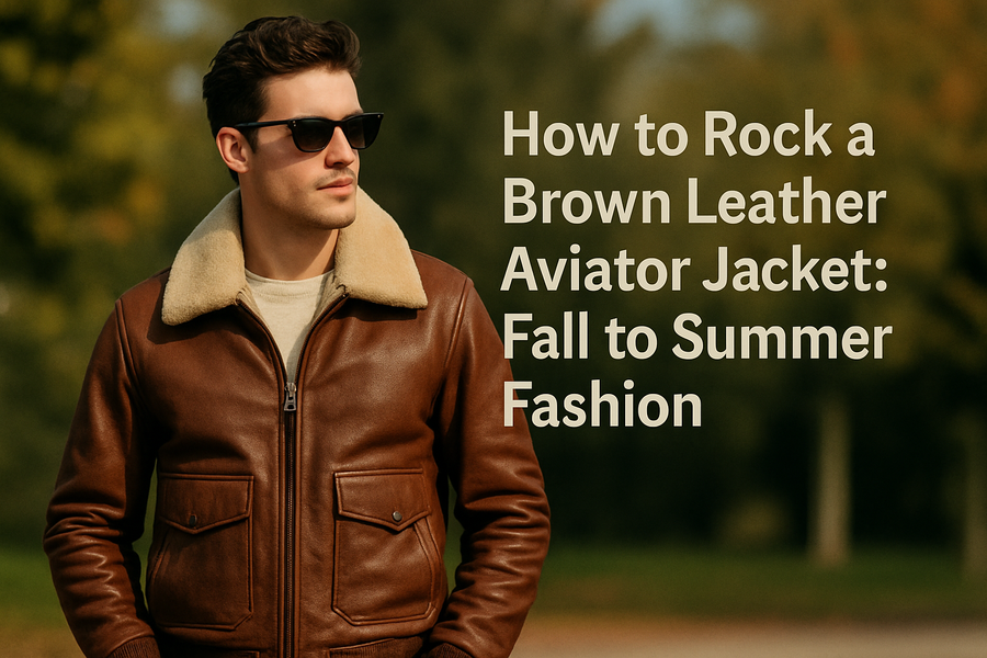 How to Rock a Brown Leather Aviator Jacket: Fall to Summer Fashion
