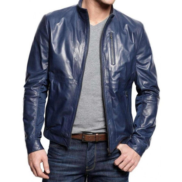 What are the occasions for which men can dress up in blue leather jackets?