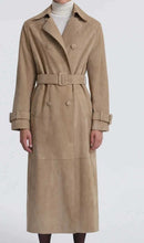 Load image into Gallery viewer, Beige Suede Leather Trench Coat for Women
