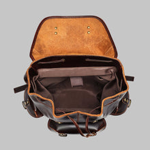 Load image into Gallery viewer, Men Genuine Dark Brown Waxed Leather Vintage Backpack
