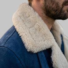 Load image into Gallery viewer, Men Blue Suede Shearling Leather Jacket
