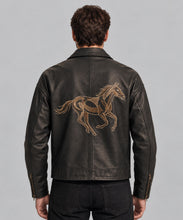 Load image into Gallery viewer, Men's Black Horse Embroidered Lambskin Leather Biker Jacket

