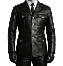 Load image into Gallery viewer, Black Cowhide Leather RAF Military Coat Jacket for Men
