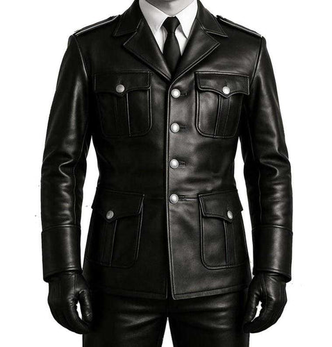 Black Cowhide Leather RAF Military Coat Jacket for Men