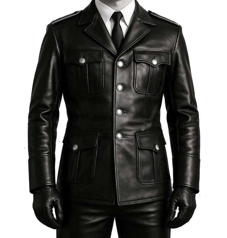 Black Cowhide Leather RAF Military Coat Jacket for Men