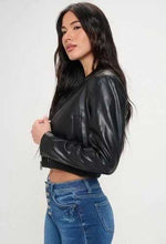 Load image into Gallery viewer, Black Cropped Lambskin Leather Biker Moto Jacket for Women

