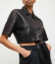 Load image into Gallery viewer, Black Half Sleeve Leather Shirt for Women

