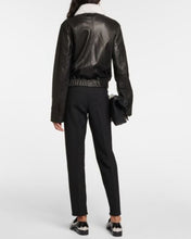 Load image into Gallery viewer, Black Leather Jacket for Women with White Shearling
