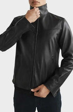 Load image into Gallery viewer, Black Leather Racer Biker Jacket for Men
