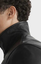 Load image into Gallery viewer, Black Leather Racer Biker Jacket for Men
