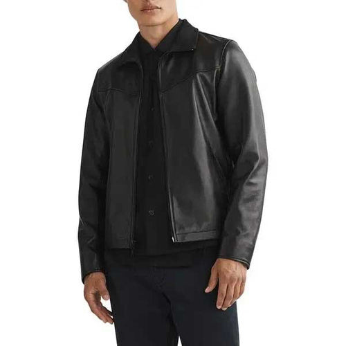 Black Leather Racer Biker Jacket for Men