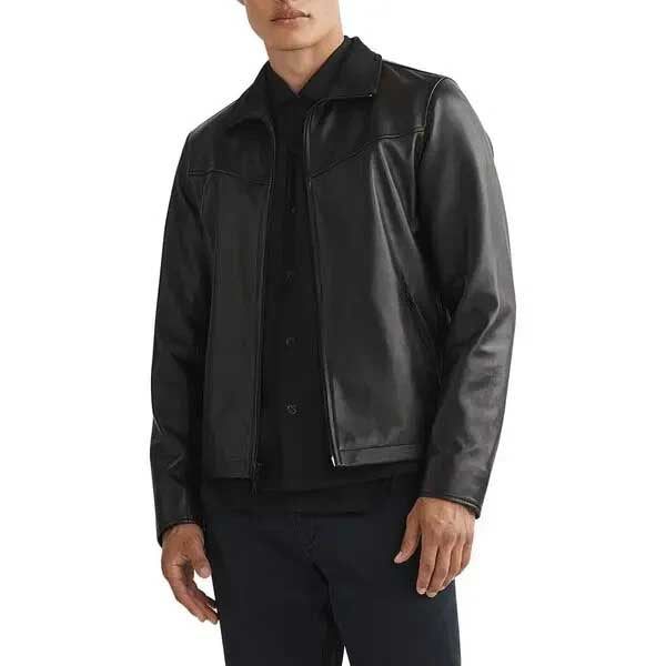 Black Leather Racer Biker Jacket for Men