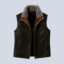 Load image into Gallery viewer, Black Sheepskin Leather Vest with Gray Fur Collar for Men
