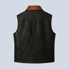 Load image into Gallery viewer, Black Sheepskin Leather Vest with Gray Fur Collar for Men
