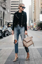 Load image into Gallery viewer, Black Suede Leather Biker Jacket for Women
