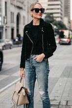 Load image into Gallery viewer, Black Suede Leather Biker Jacket for Women
