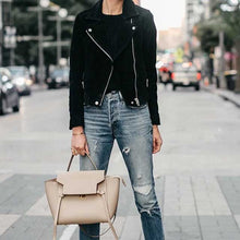 Load image into Gallery viewer, Black Suede Leather Biker Jacket for Women
