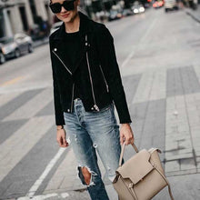 Load image into Gallery viewer, Black Suede Leather Biker Jacket for Women
