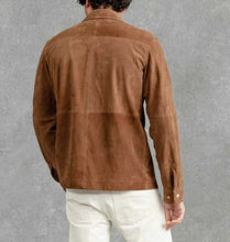 Load image into Gallery viewer, Brown Suede Cafe Racer Leather Jacket for Men
