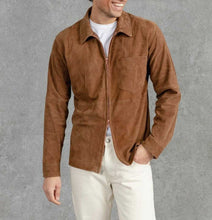 Load image into Gallery viewer, Brown Suede Cafe Racer Leather Jacket for Men
