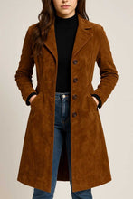 Load image into Gallery viewer, Brown Suede Leather Trench Coat for Women
