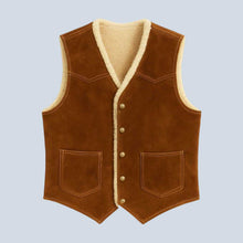 Load image into Gallery viewer, Brown Suede Western Vest with Sherpa Fur for Men
