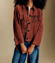 Load image into Gallery viewer, Burgundy Suede Fringe Biker Leather Jacket for Women
