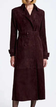 Load image into Gallery viewer, Burgundy Suede Leather Trench Coat for Women
