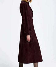 Load image into Gallery viewer, Burgundy Suede Leather Trench Coat for Women
