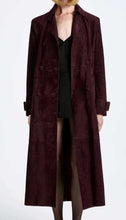 Load image into Gallery viewer, Burgundy Suede Leather Trench Coat for Women
