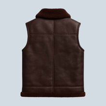 Load image into Gallery viewer, Men’s Brown Sheepskin Shearling Vest - Aviator Leather Waistcoat
