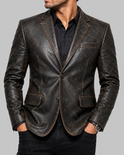 Load image into Gallery viewer, Men Black Distressed Leather Vintage Blazer
