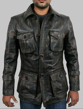 Load image into Gallery viewer, Men Black Multi Pocket Distressed Leather Jacket
