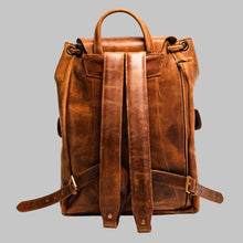 Load image into Gallery viewer, Men Brown Leather Travel Backpack
