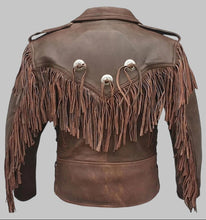 Load image into Gallery viewer, Men Dark Brown Cowboy Fringed Leather Jacket

