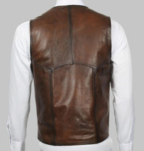 Load image into Gallery viewer, Men Dark Brown Distressed Leather Vest
