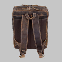 Load image into Gallery viewer, Men Distressed Dark Brown Leather Multi Pocket Travel Backpack
