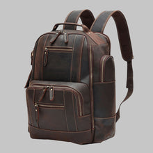 Load image into Gallery viewer, Men Genuine Dark Brown Leather Heavy Duty Travel Backpack
