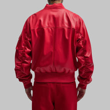 Load image into Gallery viewer, Men Red Oversized Leather Bomber Jacket
