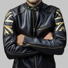 Load image into Gallery viewer, Buy Men UK Flag Black Cafe Racer Leather Jacket
