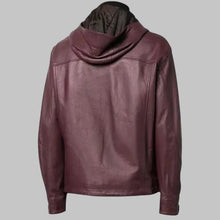 Load image into Gallery viewer, Men’s Stylish Maroon Hooded Leather Jacket
