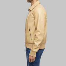 Load image into Gallery viewer, Men’s Timeless Beige Leather Bomber Jacket
