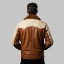 Load image into Gallery viewer, Men's Two Tone Western Leather Jacket with Fur Collar
