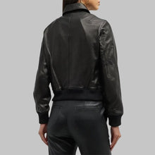 Load image into Gallery viewer, Women Classic Black Leather Bomber Jacket

