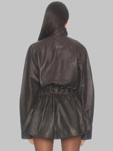 Load image into Gallery viewer, Women Classic Black Oversized Cinched Leather Field Coat
