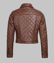 Load image into Gallery viewer, Women Dark Brown Quilted Leather Jacket
