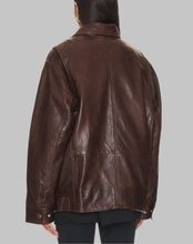 Load image into Gallery viewer, Women Stylish Dark Brown Oversized Leather Jacket
