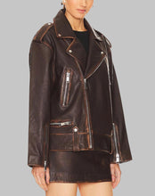 Load image into Gallery viewer, Women Trendy Distressed Brown Oversized Leather Jacket
