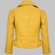 Load image into Gallery viewer, Women’s Trendy Yellow Real Leather Biker Jacket
